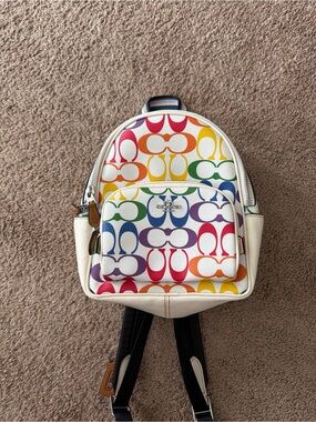 coach floral graffiti backpack Court With Print Charlie Backpack In Tea Rose Floral Print Nylon (Coach F57635)Silverblack Multidetailsprinted Nyloninside Zip And Multifunction Pocketszip Coach | Bags | Coach